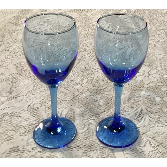 2 CRISTAR Cobalt Blue Wine Glasses Water Goblets 10 oz Copa Versalles Columbia - Picture 6 of 8